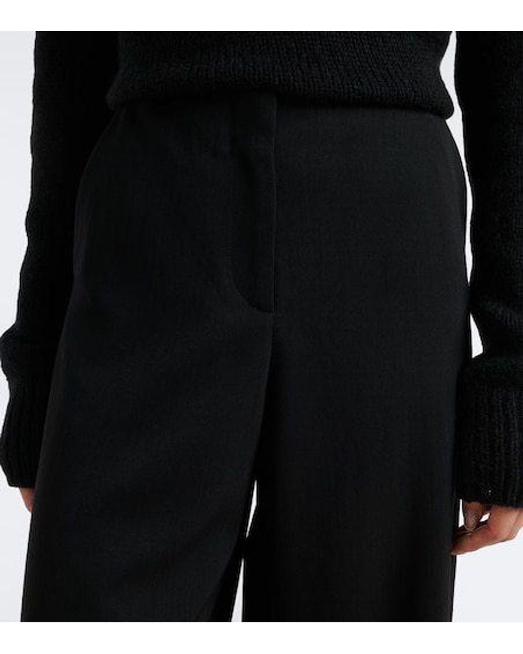 The Row Black Farah Wool And Cashmere Wide-Leg Pants