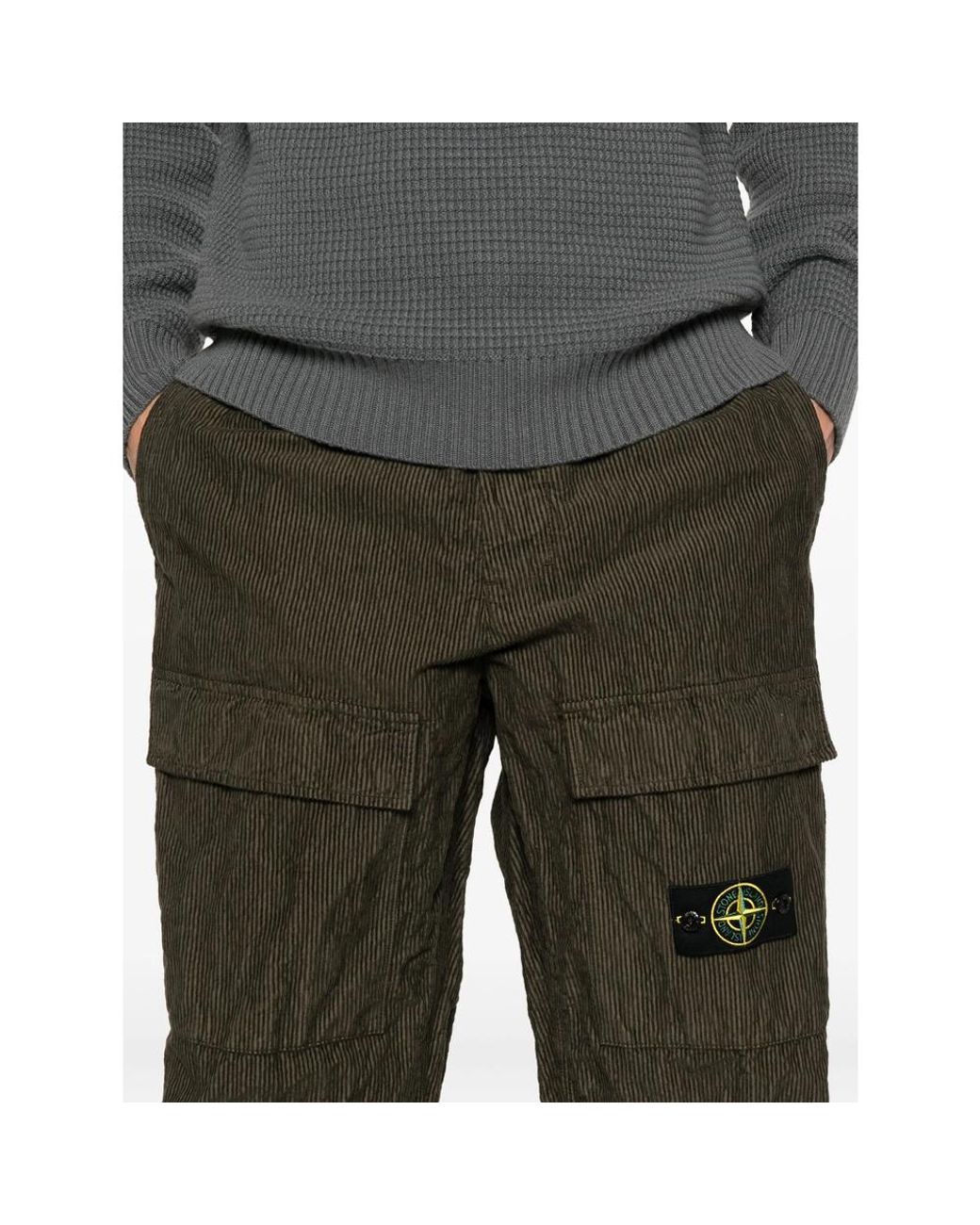 Stone Island Green Wrinkled Corduroy Straight-Leg Trousers for men