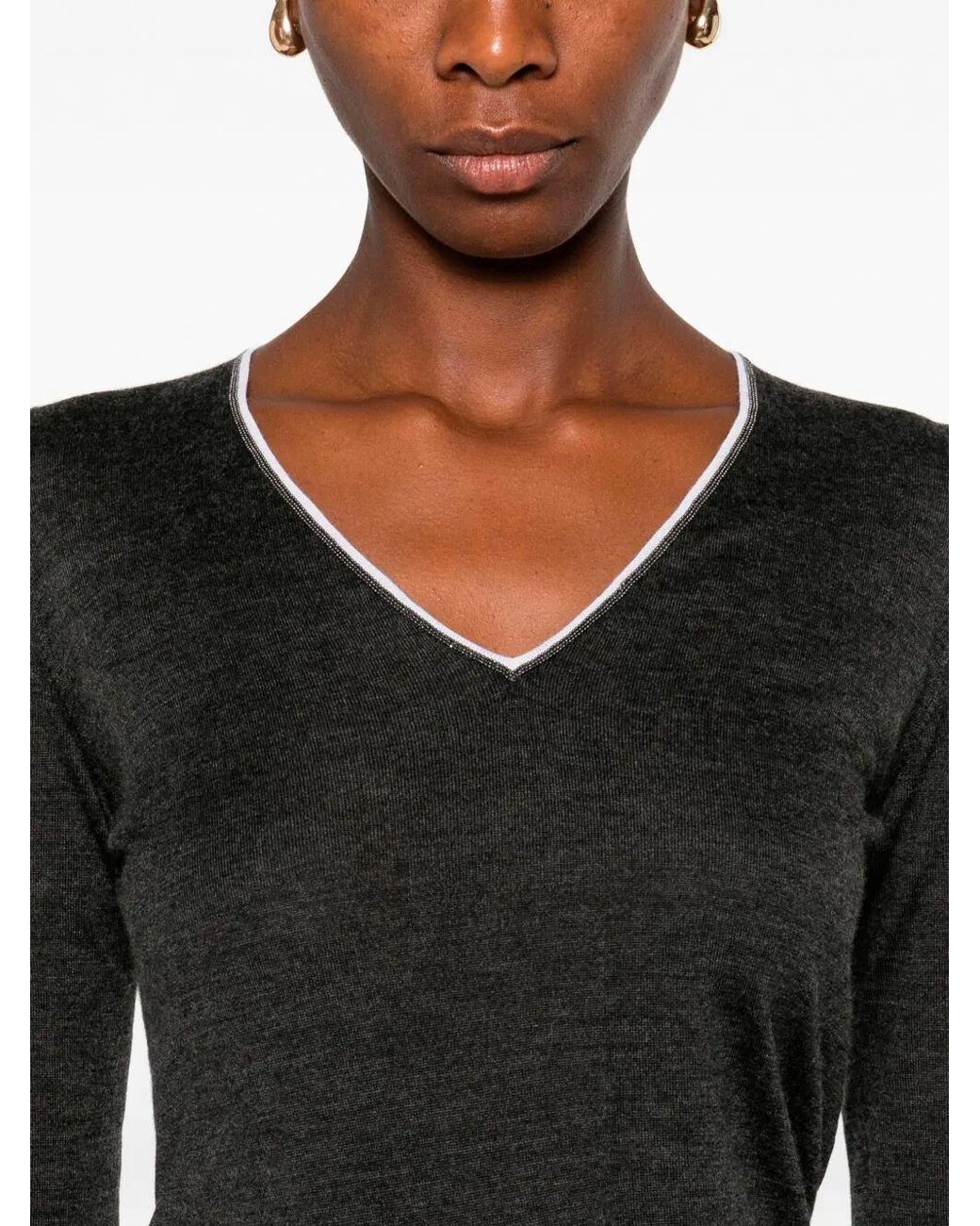 Brunello Cucinelli Black V-Neck Knitted Jumper