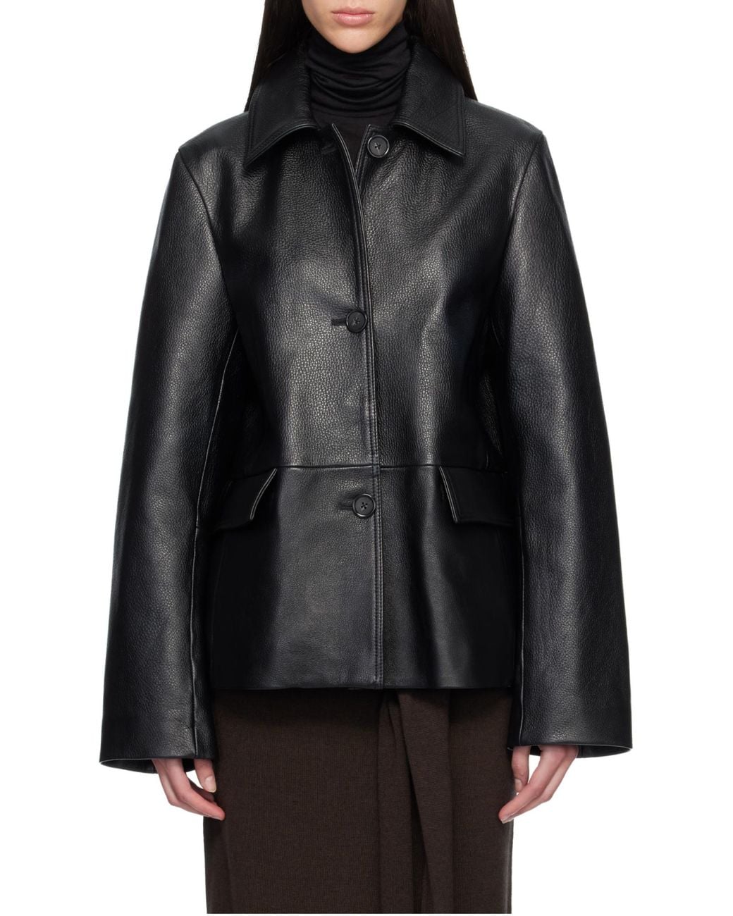 Totême  Black Totême Button-Up Leather Jacket