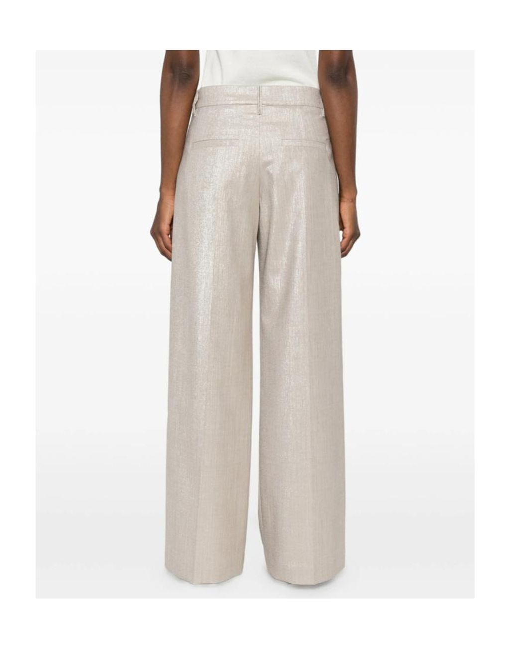 Brunello Cucinelli White Shimmer-Effect Pleated Trousers