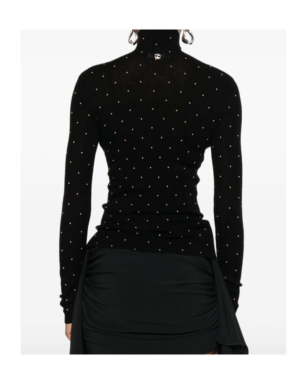 Rabanne Black Rabanne Second-Skin Stud-Embellished Knitted Turtleneck Top