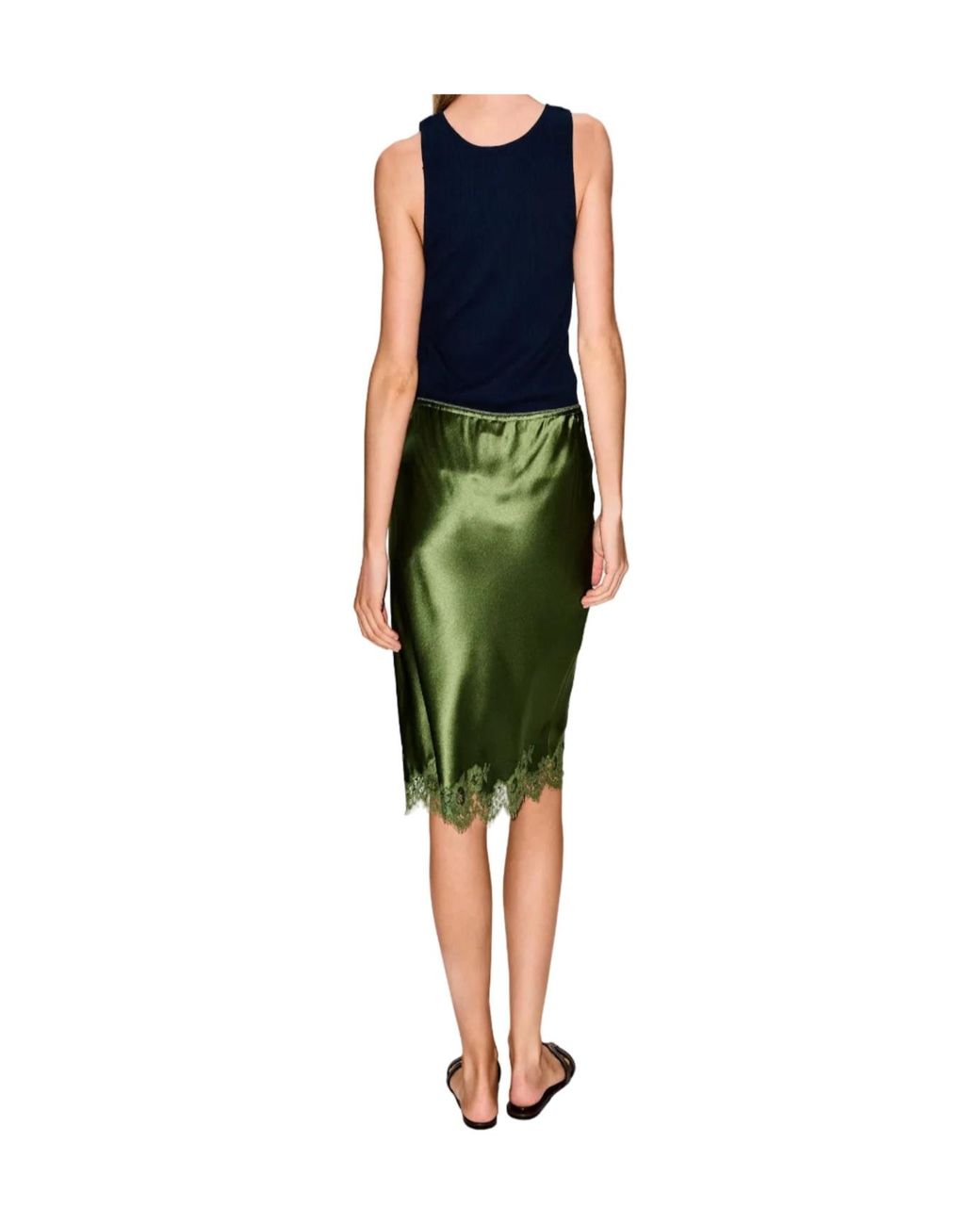 Saint Laurent Green Jupe Lace Hem Skirt