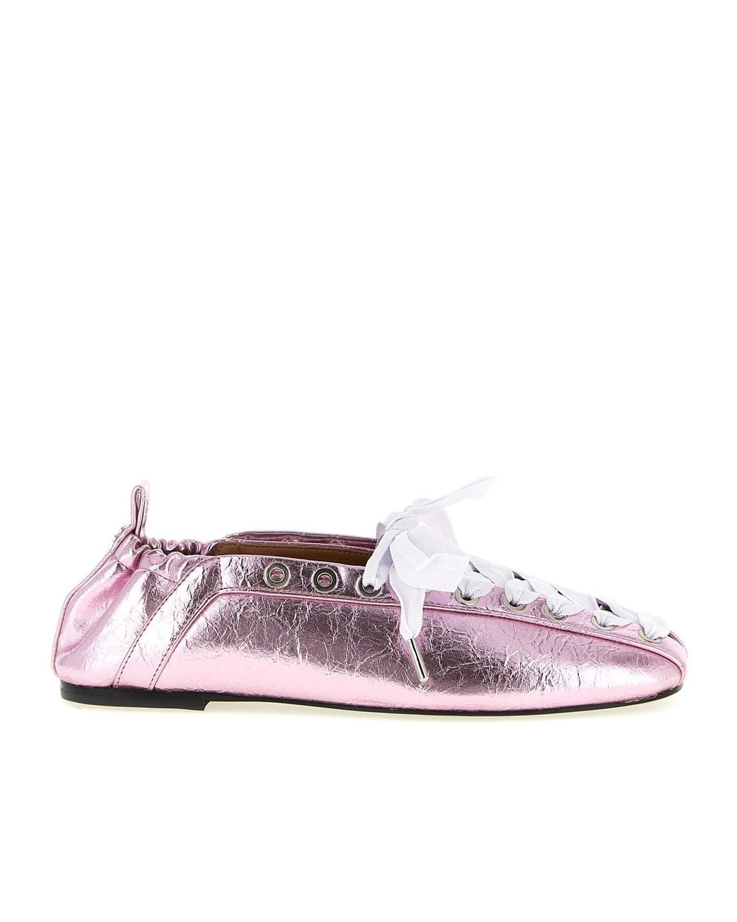 Ganni Pink Lace-Up Ballerinas
