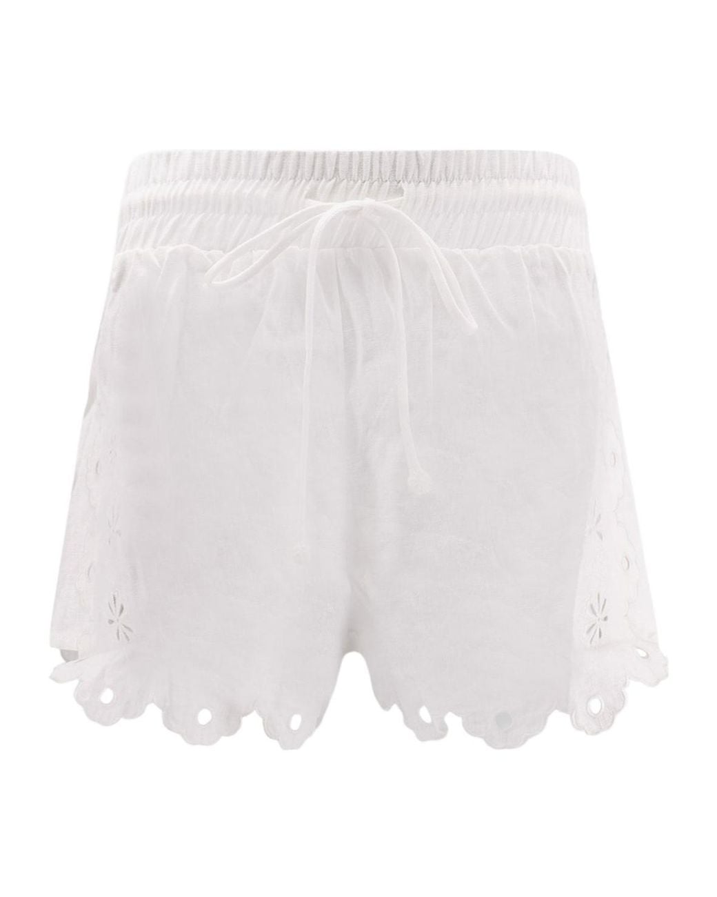 Farm Rio White Eyelet-Embroidered Scalloped-Hem Shorts