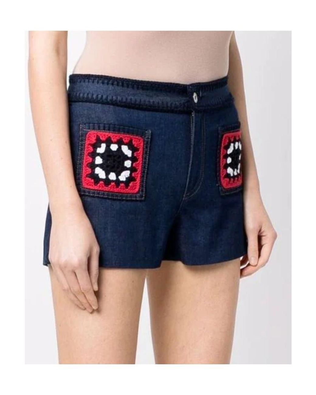 Miu Miu Blue Patterned Denim Shorts
