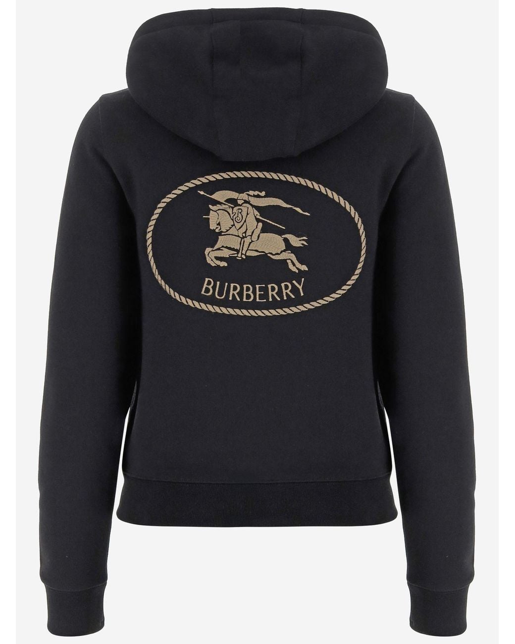 Burberry Black Logo Embroidered Zip-Up Drawstring Hoodie