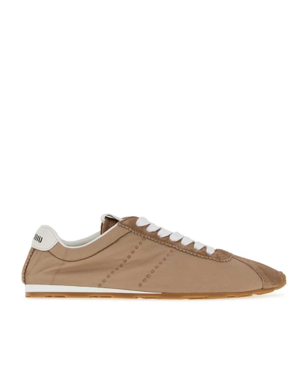 Miu Miu Brown Miu Mini Antiqued Fabric & Suede Sneaker