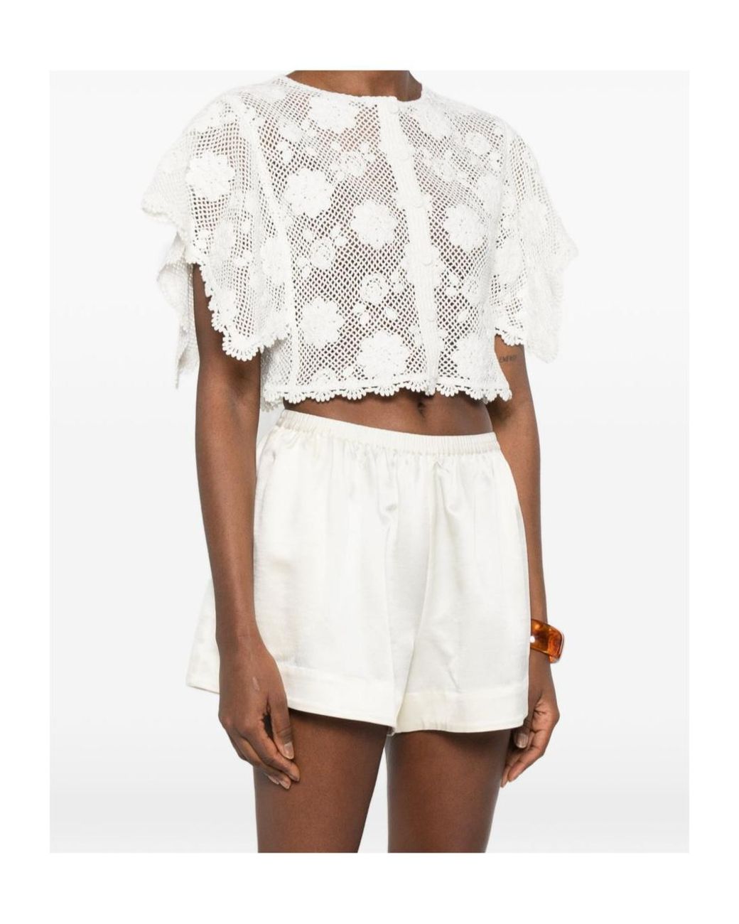 Twinset White Floral Lace Short-Sleeve Cardigan