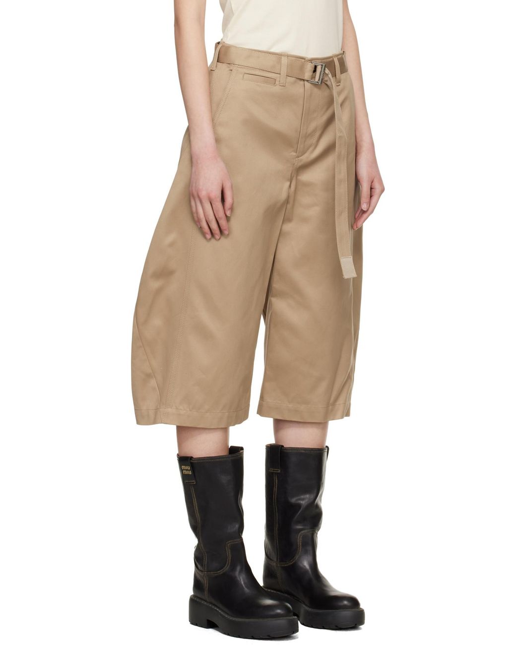 Sacai Natural Belted Wide-Leg Pants