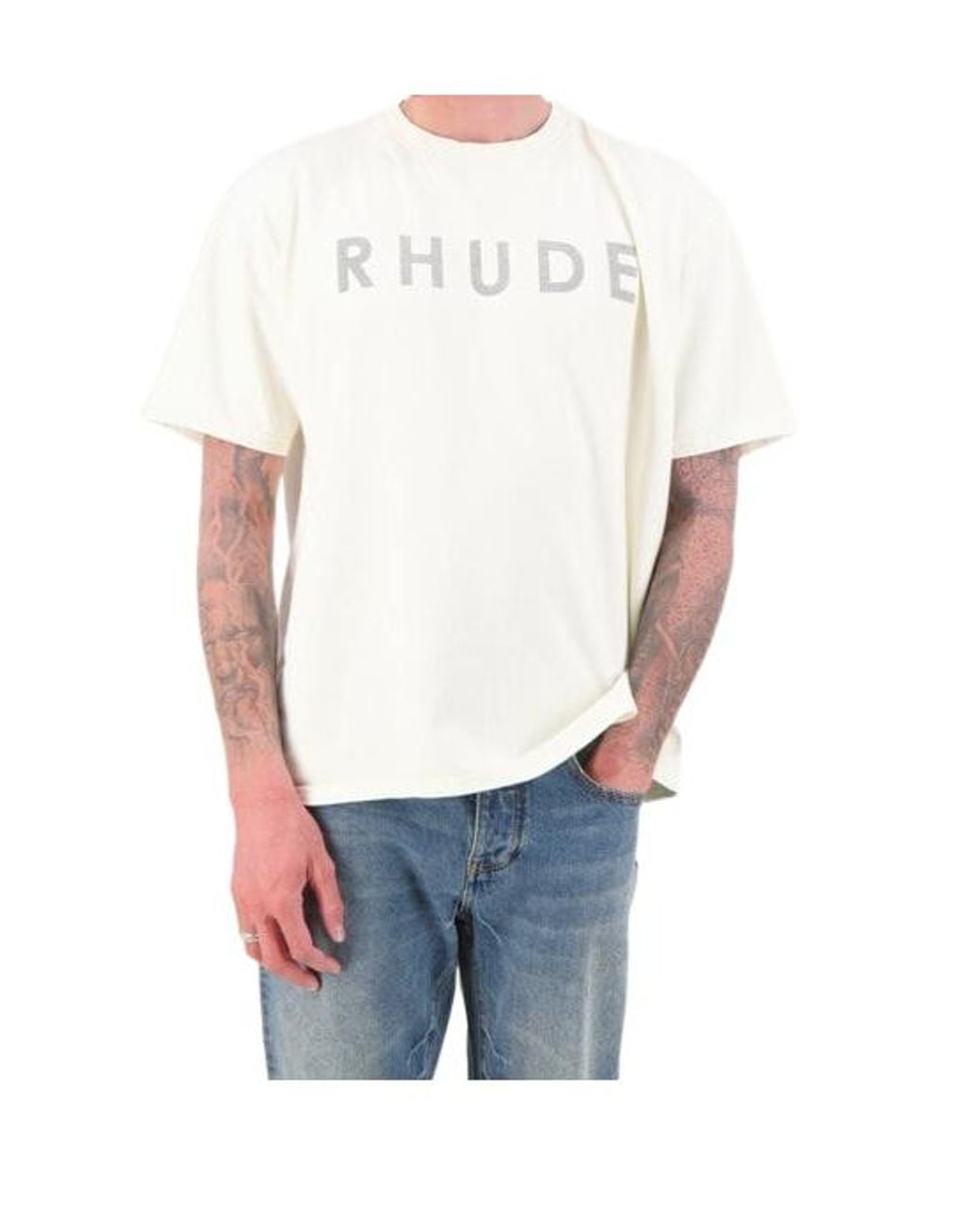 Rhude Blue Distressed Logo T-Shirt for men