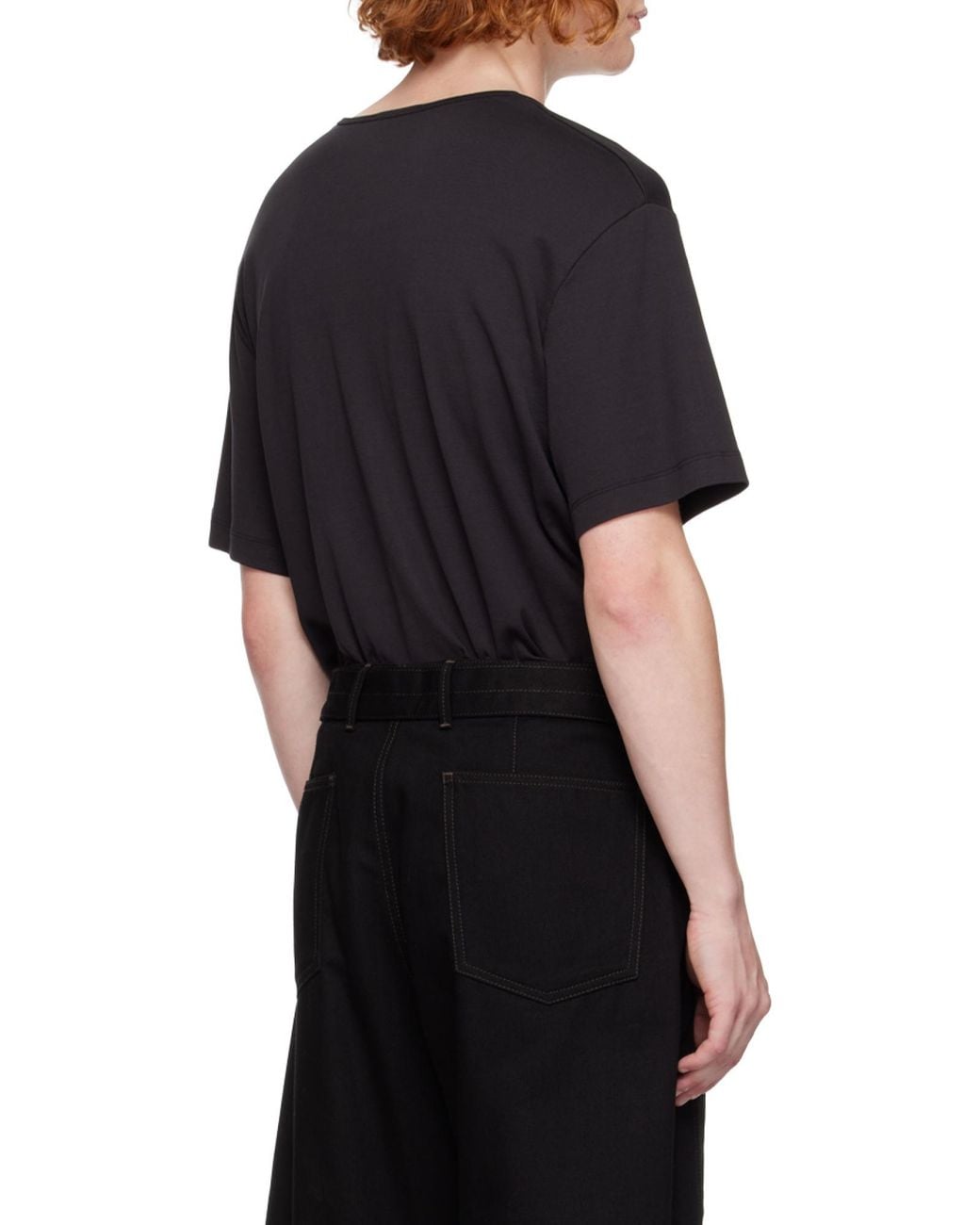 Lemaire Black Crewneck Straight Hem T-Shirt for men
