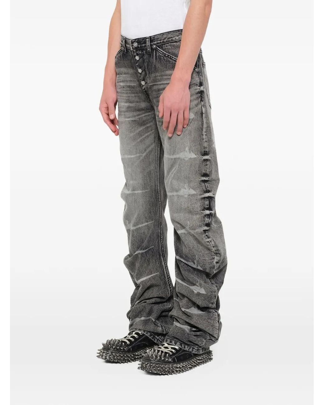 THUG CLUB Gray Laser Washed Parkour Long Jeans for men