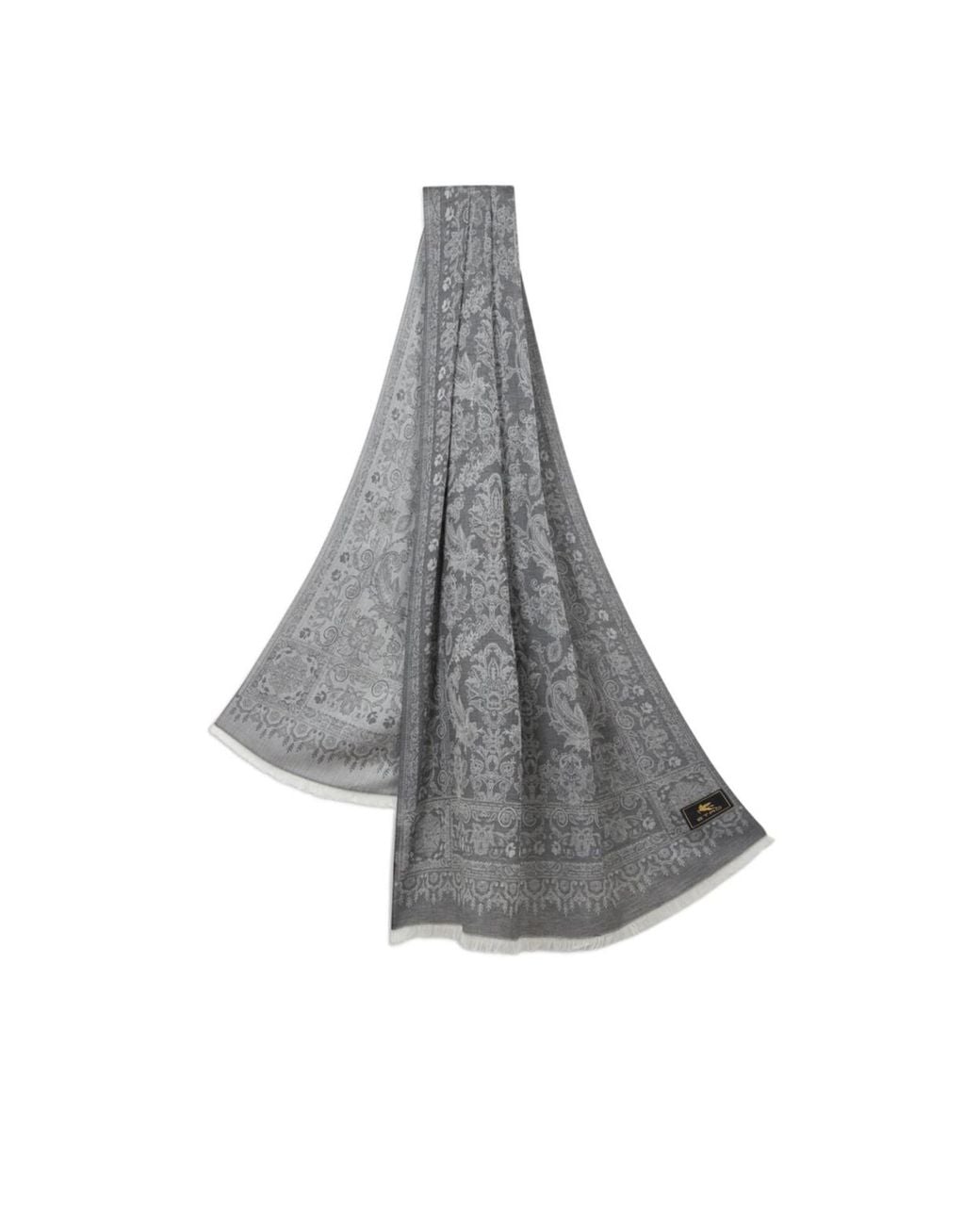 Etro Gray All-Over Patterned Frayed Edge Scarf for men