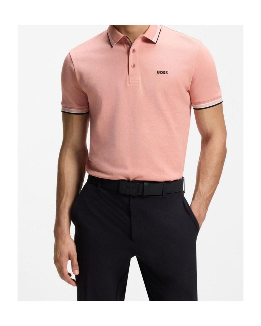 Boss Pink Shortsleeve Polo Shirt With Trimcollar for men