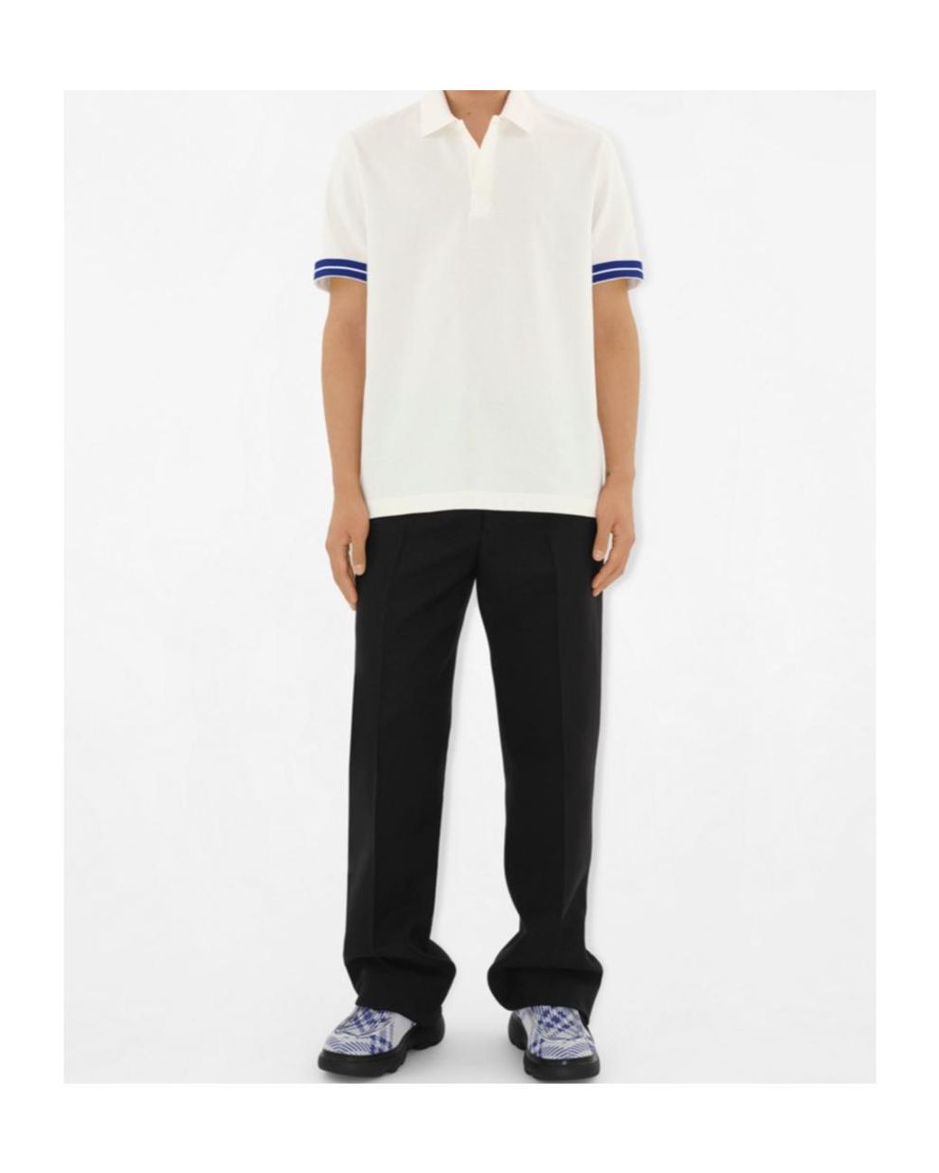 Burberry White Striped-Detail Short Sleeved Polo Shirt for men