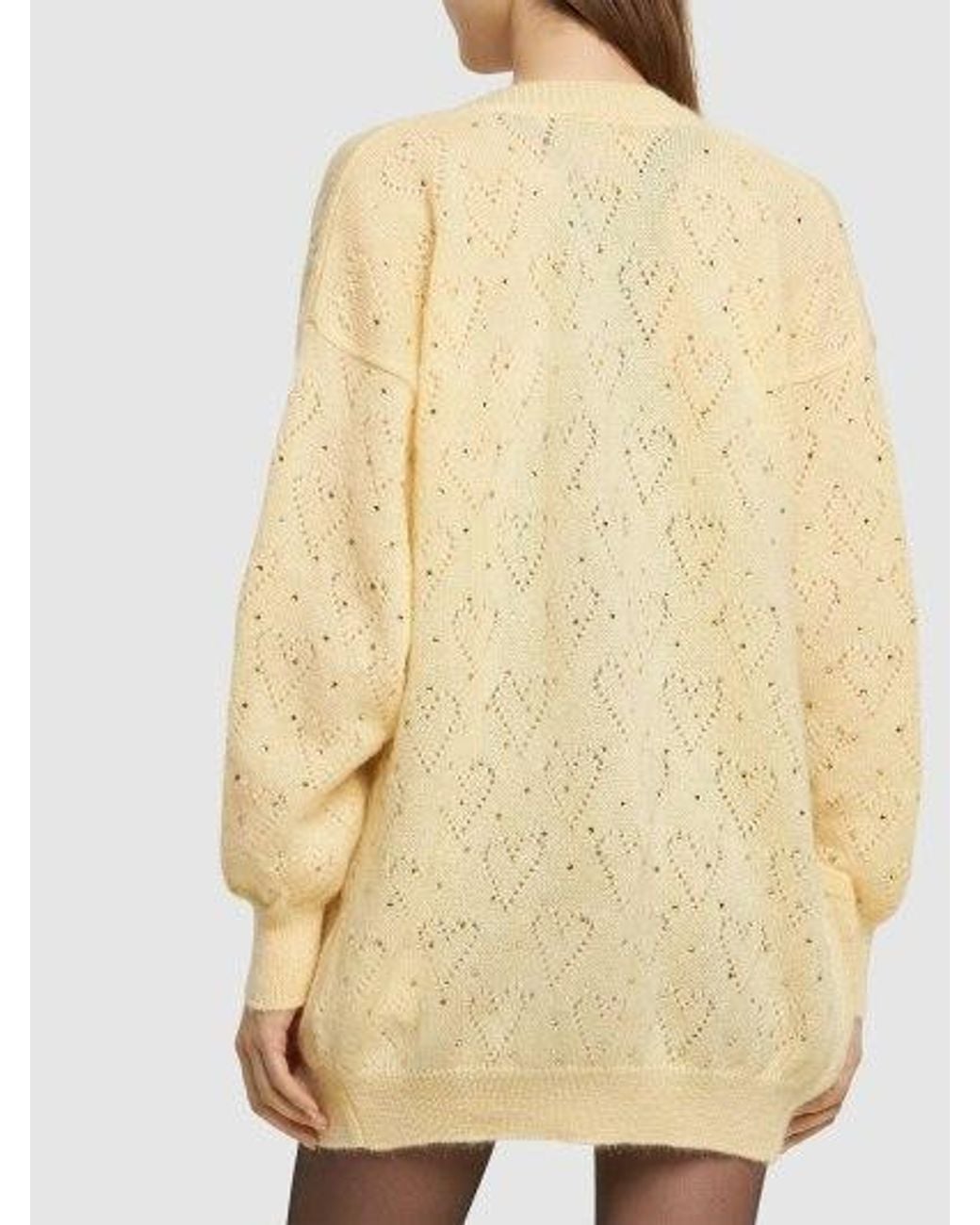 Alessandra Rich Natural Crystal Decorated Knitted Cardigan