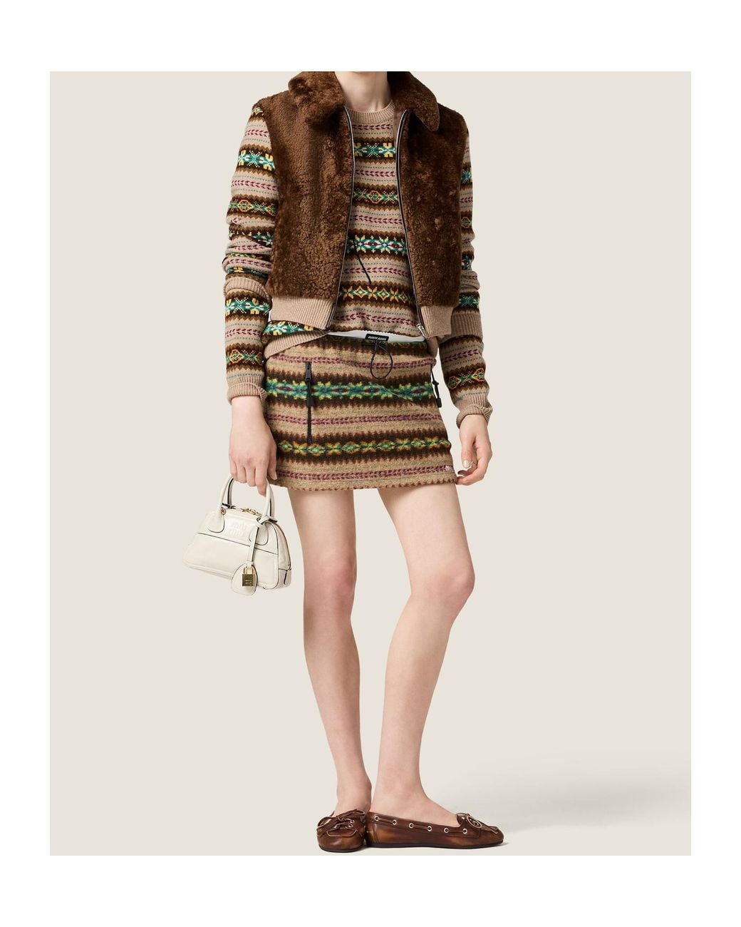 Miu Miu Brown Shearling Blouson Jacket