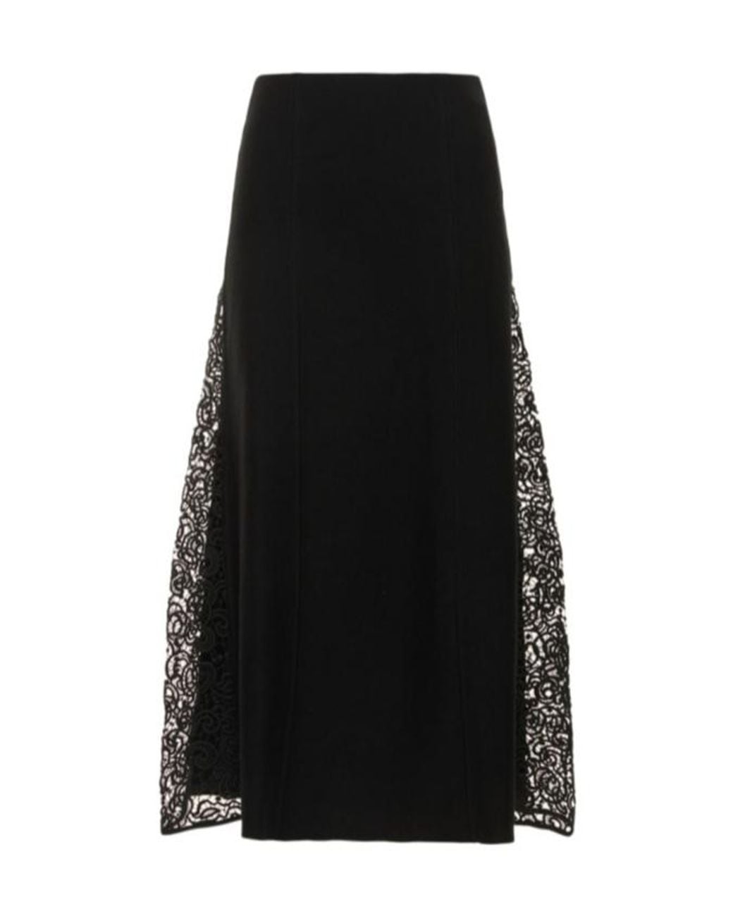 Gabriela Hearst Black Wool Knit Midi Skirt W/ Lace
