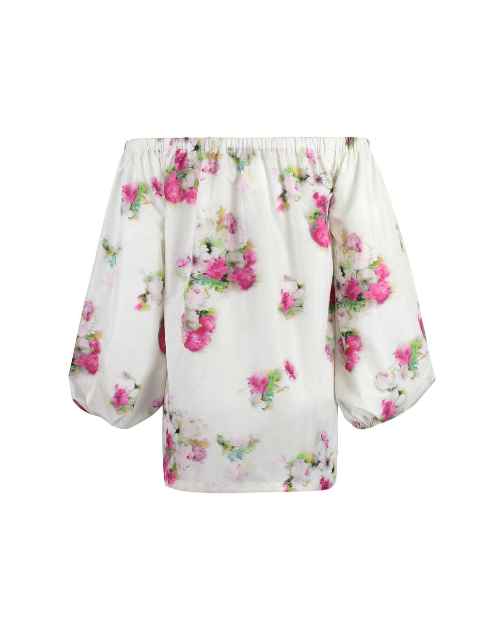 Max Mara White Studio Floral Patterned Off-Shoulder Top