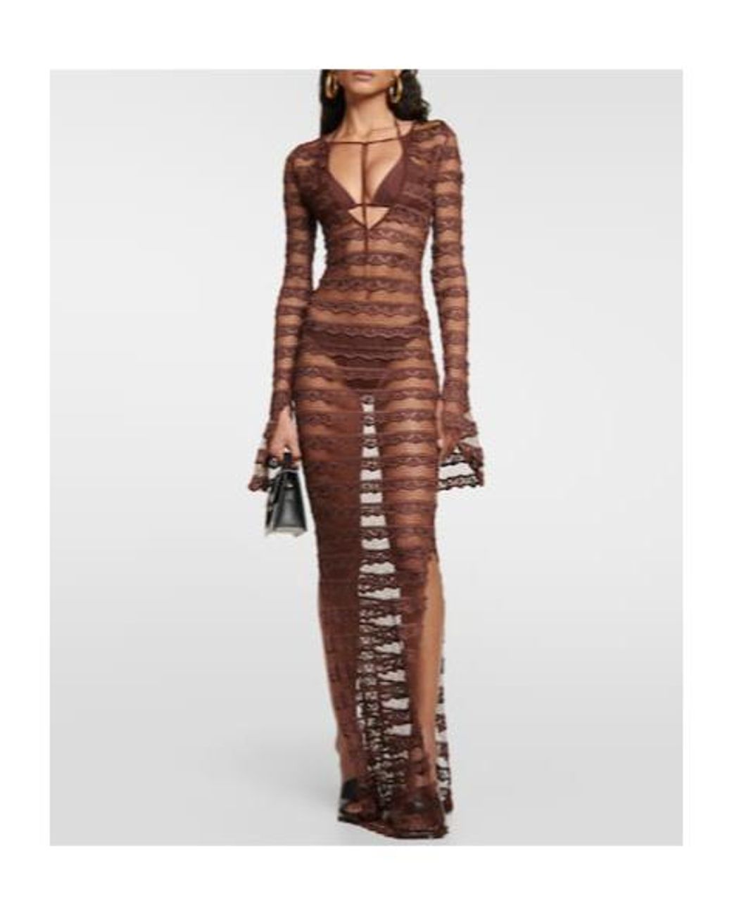 AYA MUSE White Semi-Sheer Lace Maxi Dress