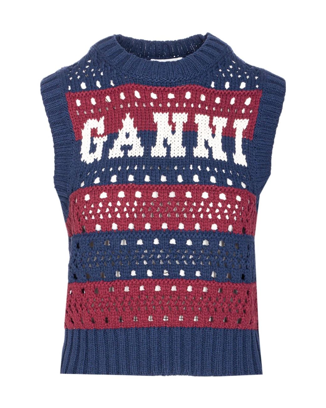 Ganni Blue Striped Knitted Vest