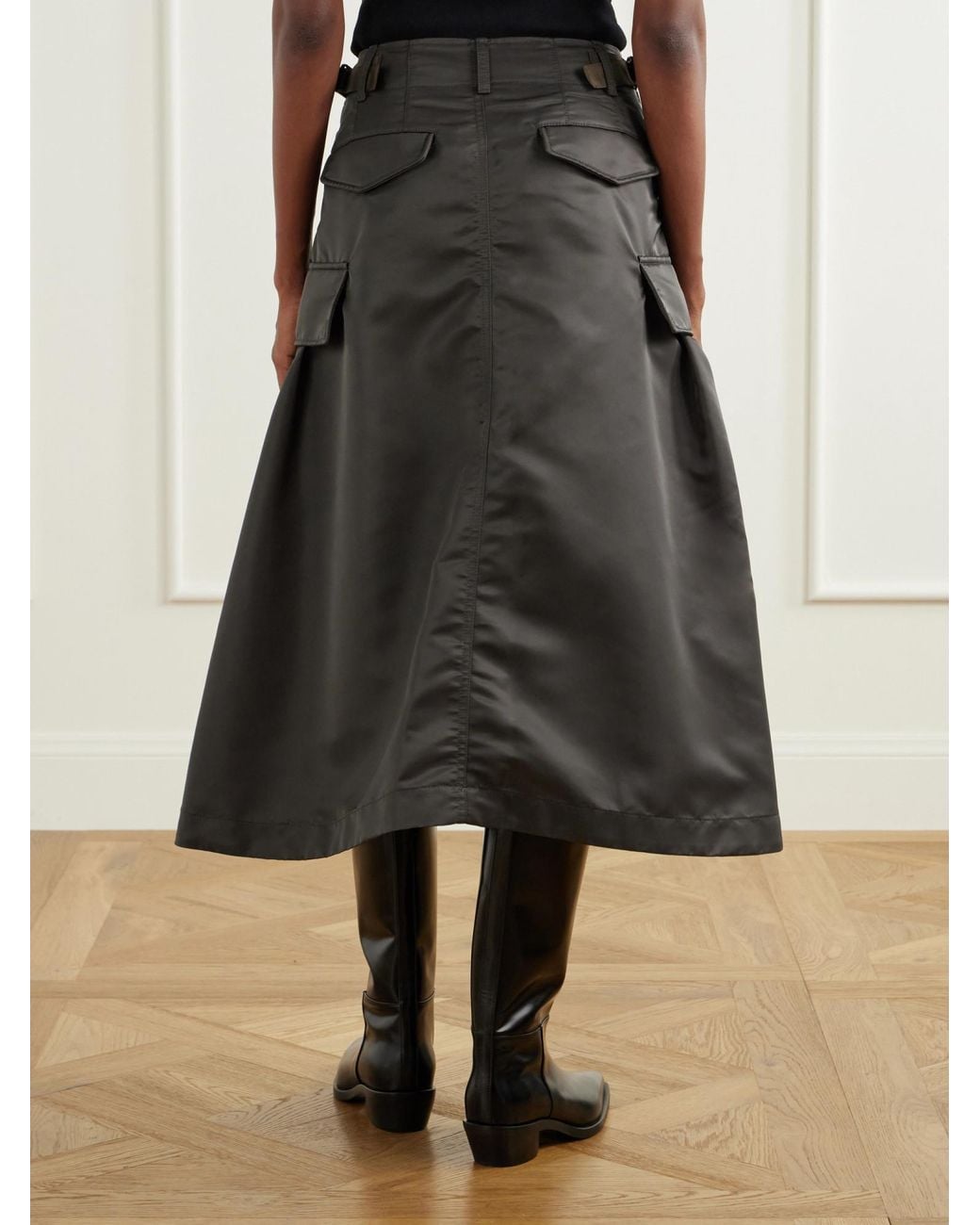 Sacai Black Pleated -Twill Midi Skirt
