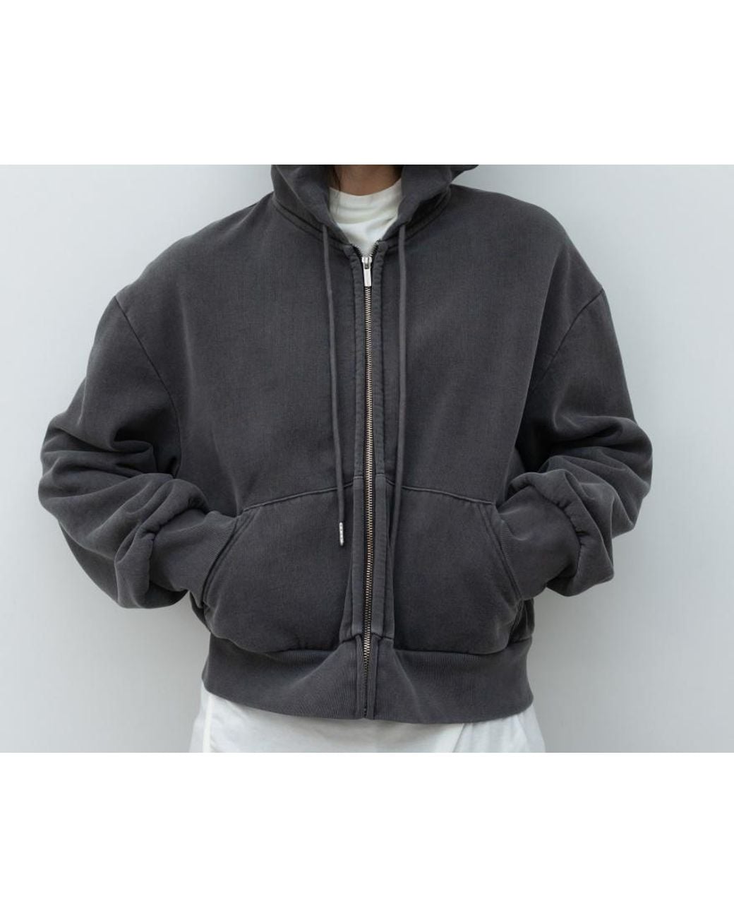 Low Classic Black Washed Cotton Zip-Up Hoodie