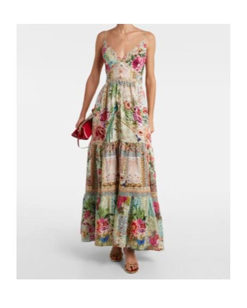 Camilla White Embellished Floral Linen Maxi Dress