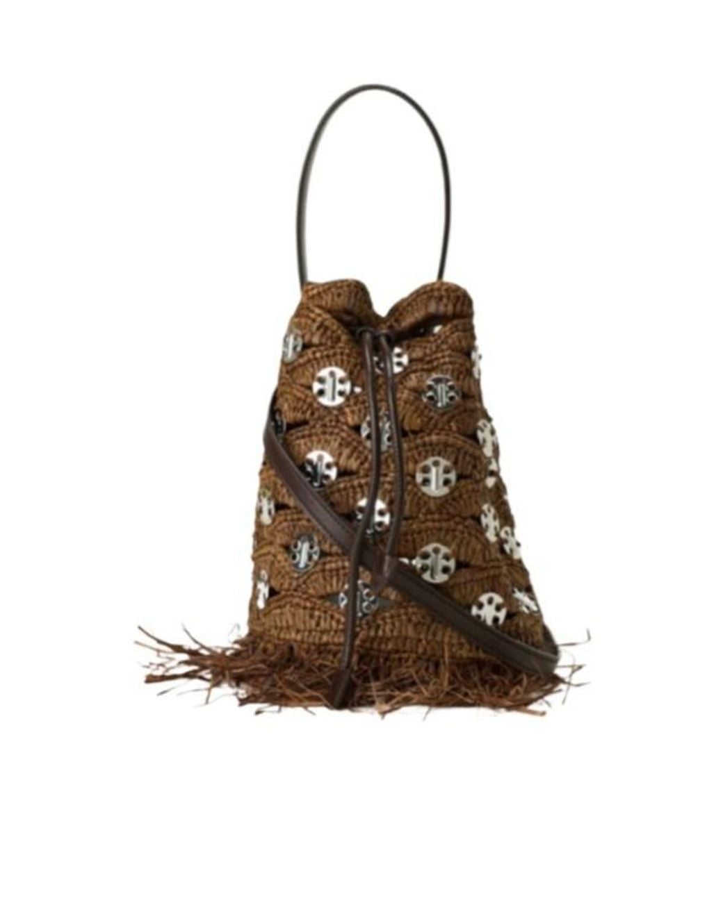 Rabanne Brown Logo-Embossed Bucket Bag