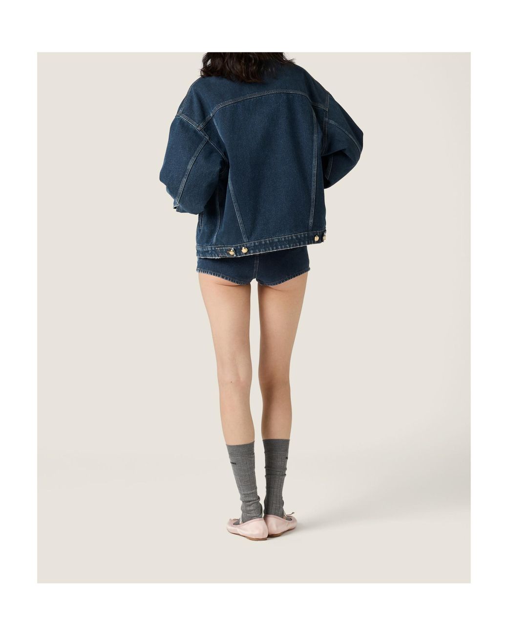 Miu Miu Blue Flocked Denim And Velvet Blouson Jacket