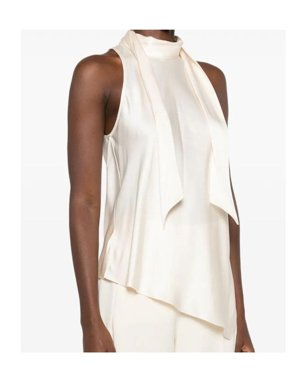 Brunello Cucinelli White Asymmetric Halterneck Top