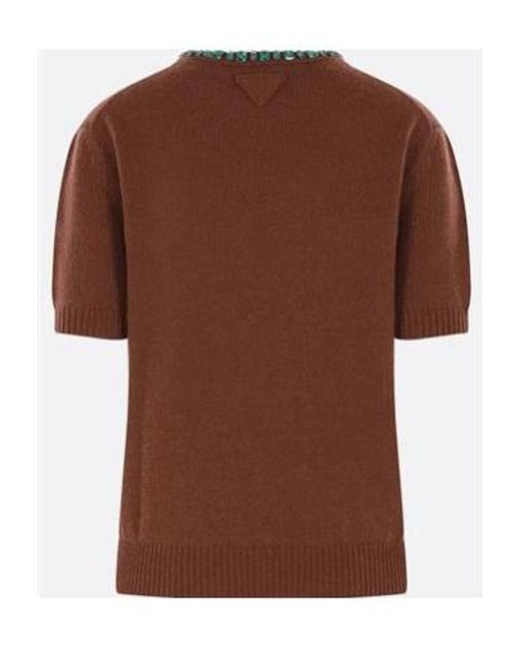 Prada Brown Embellished Short Sleeved Jumper