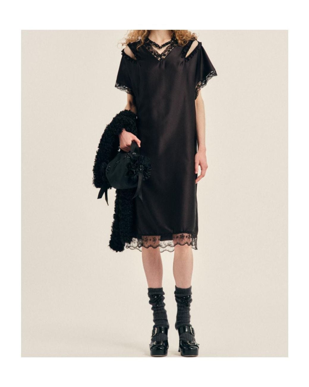 Simone Rocha Black Lace-Trim Cut-Out Midi Dress