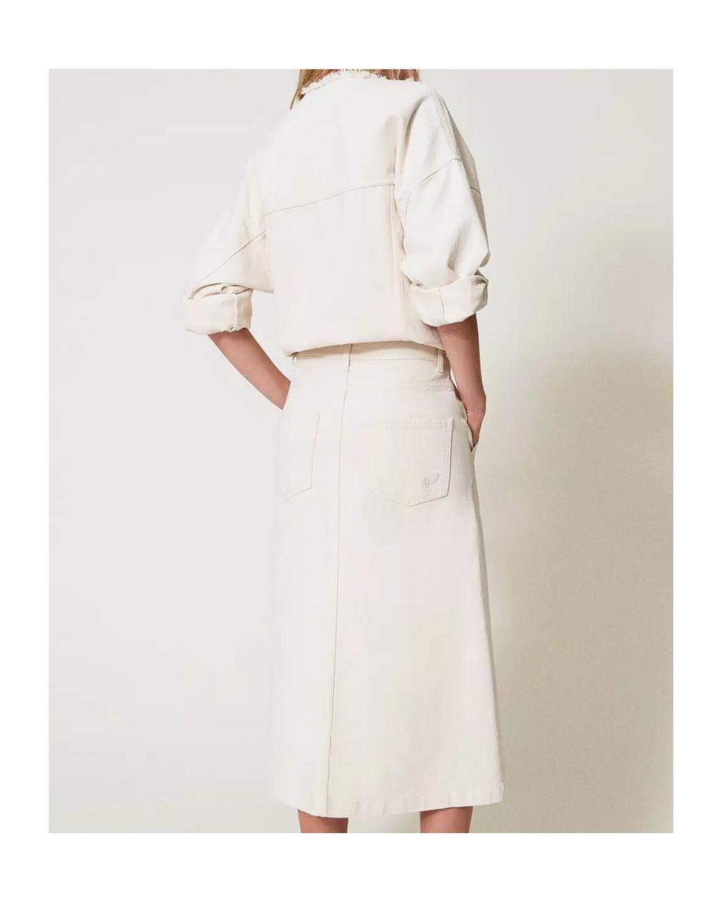 Twinset White Organic Cotton Midi Skirt