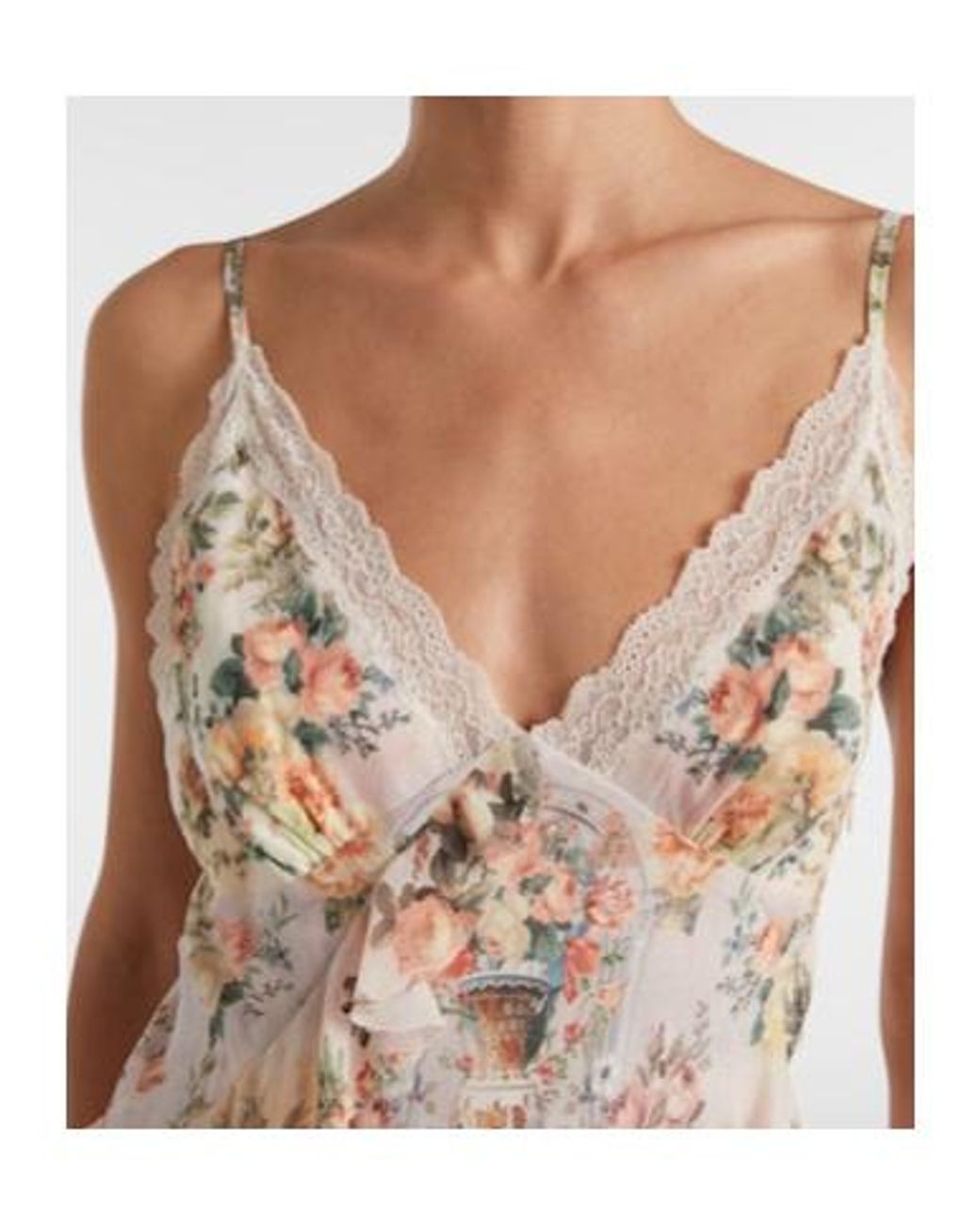 Camilla Natural Embellished Floral Ruffled Silk Maxi Dress