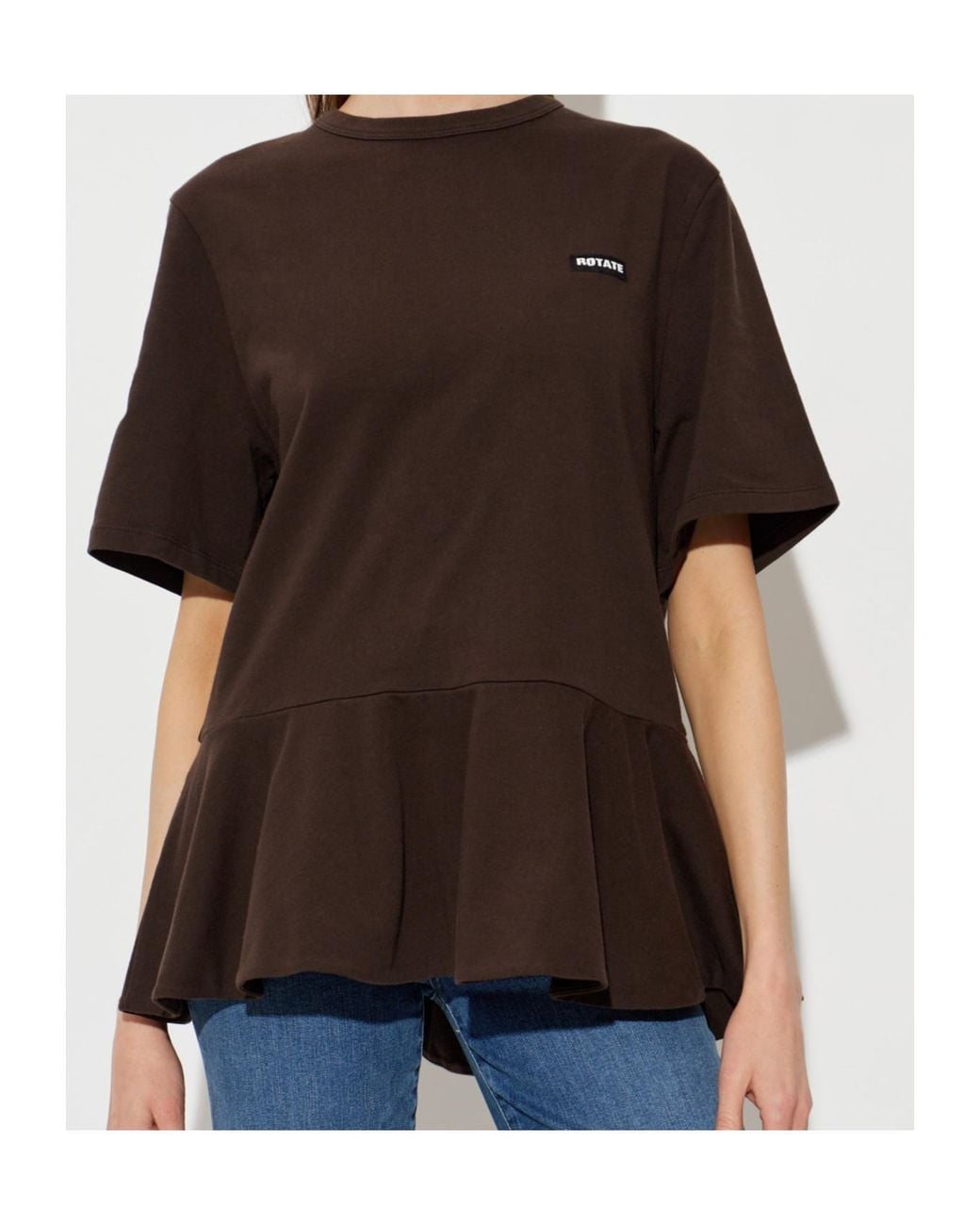 ROTATE BIRGER CHRISTENSEN Brown Peplum T-Shirt