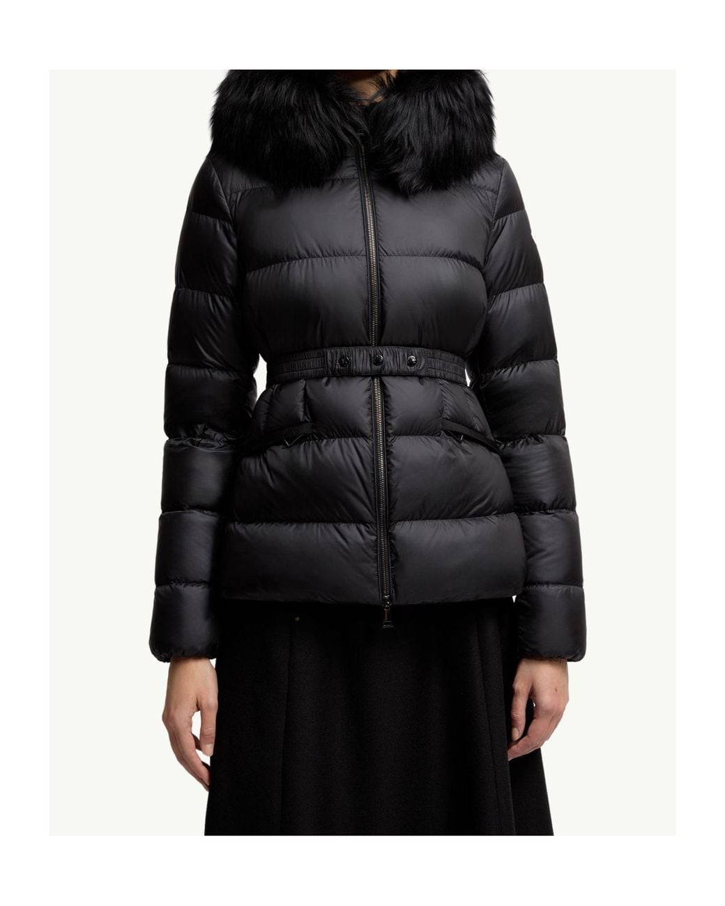Moncler Black Boed Fur-Trim Hooded Padded Jacket