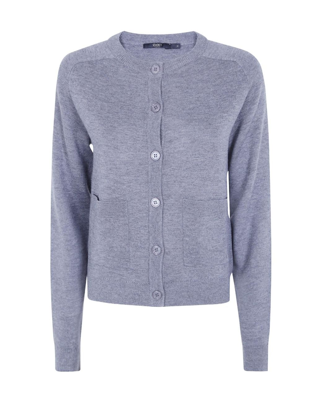 Seventy Blue Button-Up Round-Neck Cardigan