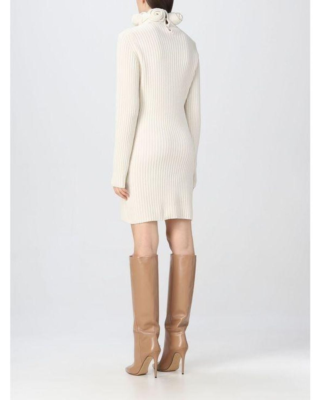 Blumarine White Rose Detailed Knitted Mini Dress