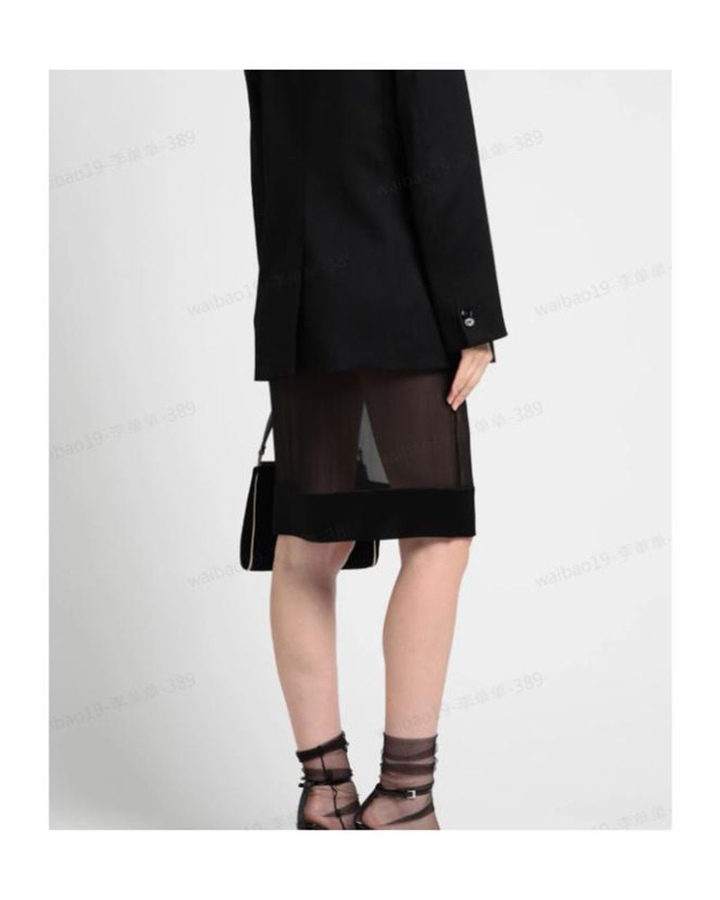 Saint Laurent Black Solid Color Satin Skirt With Leather Panels