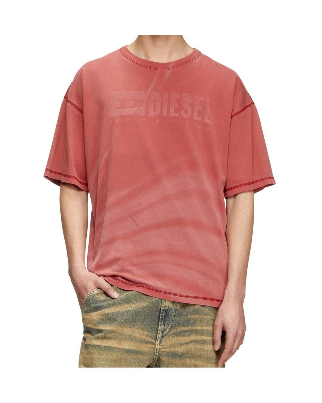 DIESEL Pink T-Adjust-R13 Laser-Faded Logo T-Shirt for men
