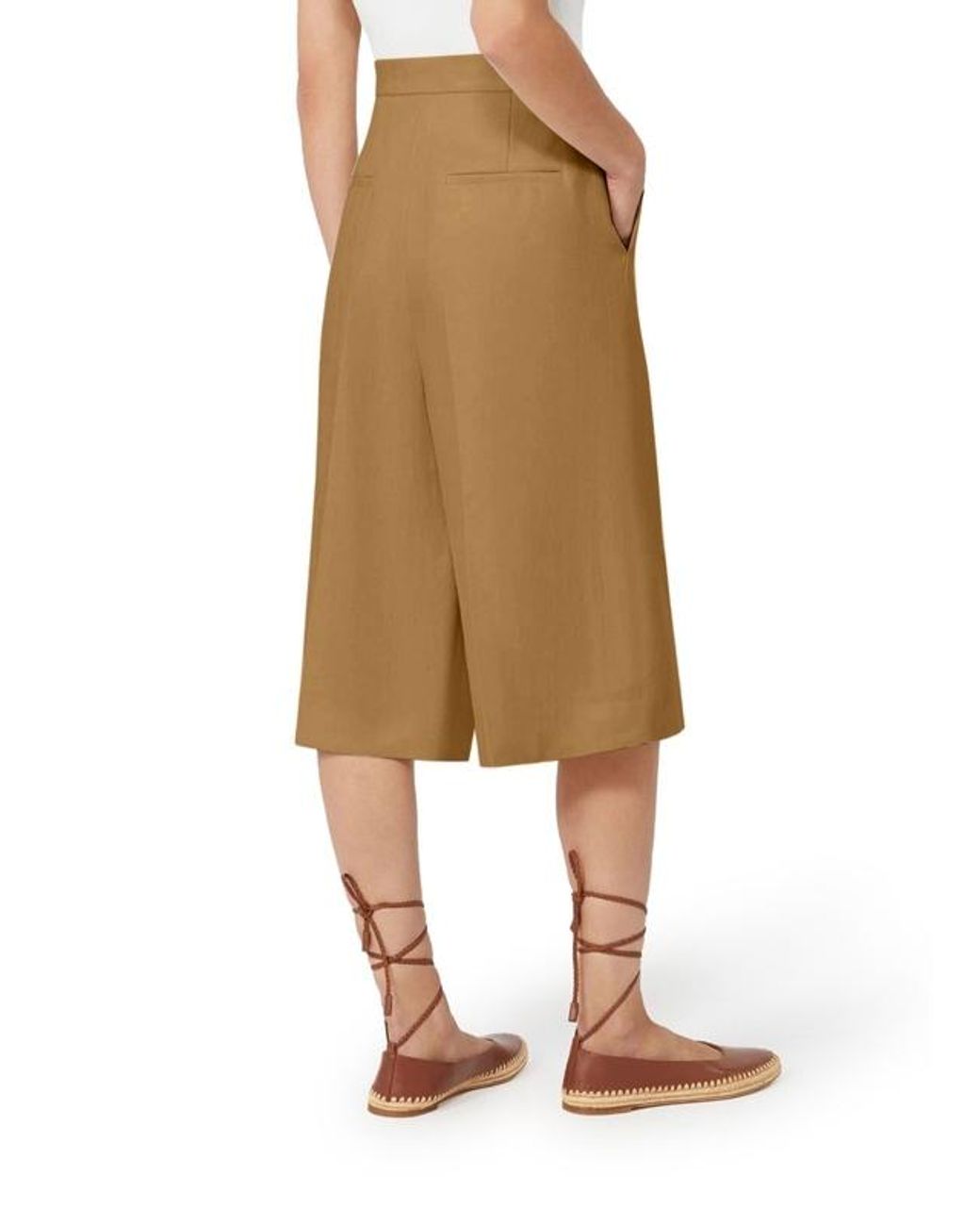Max Mara Natural Kaki Pleated Bermuda Shorts