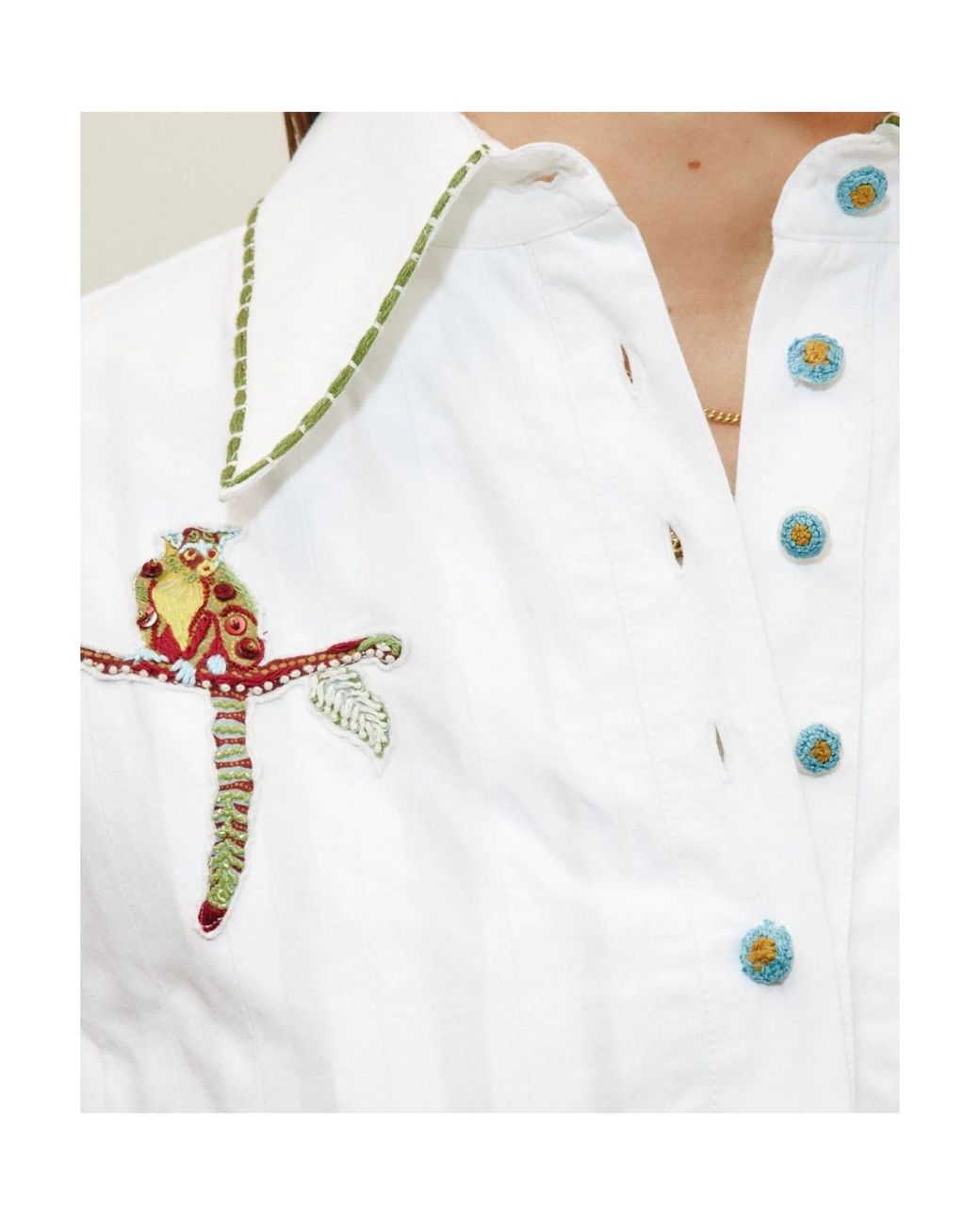 ALÉMAIS White Camelia Embroidered Pleated Shirtdress