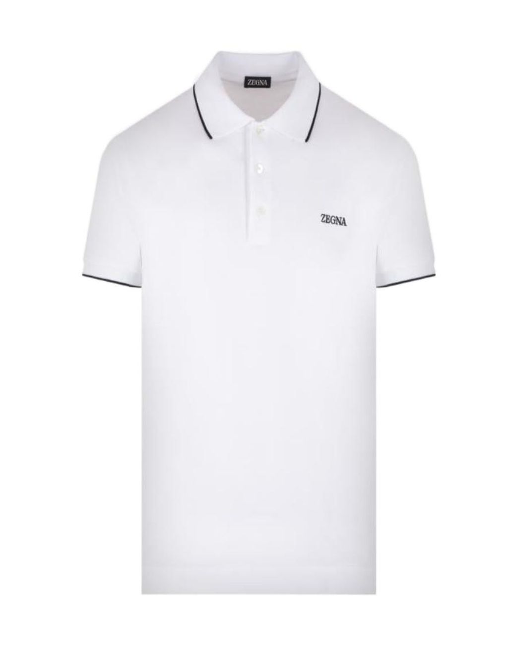 Zegna White Logo Embroidered Polo Shirt for men