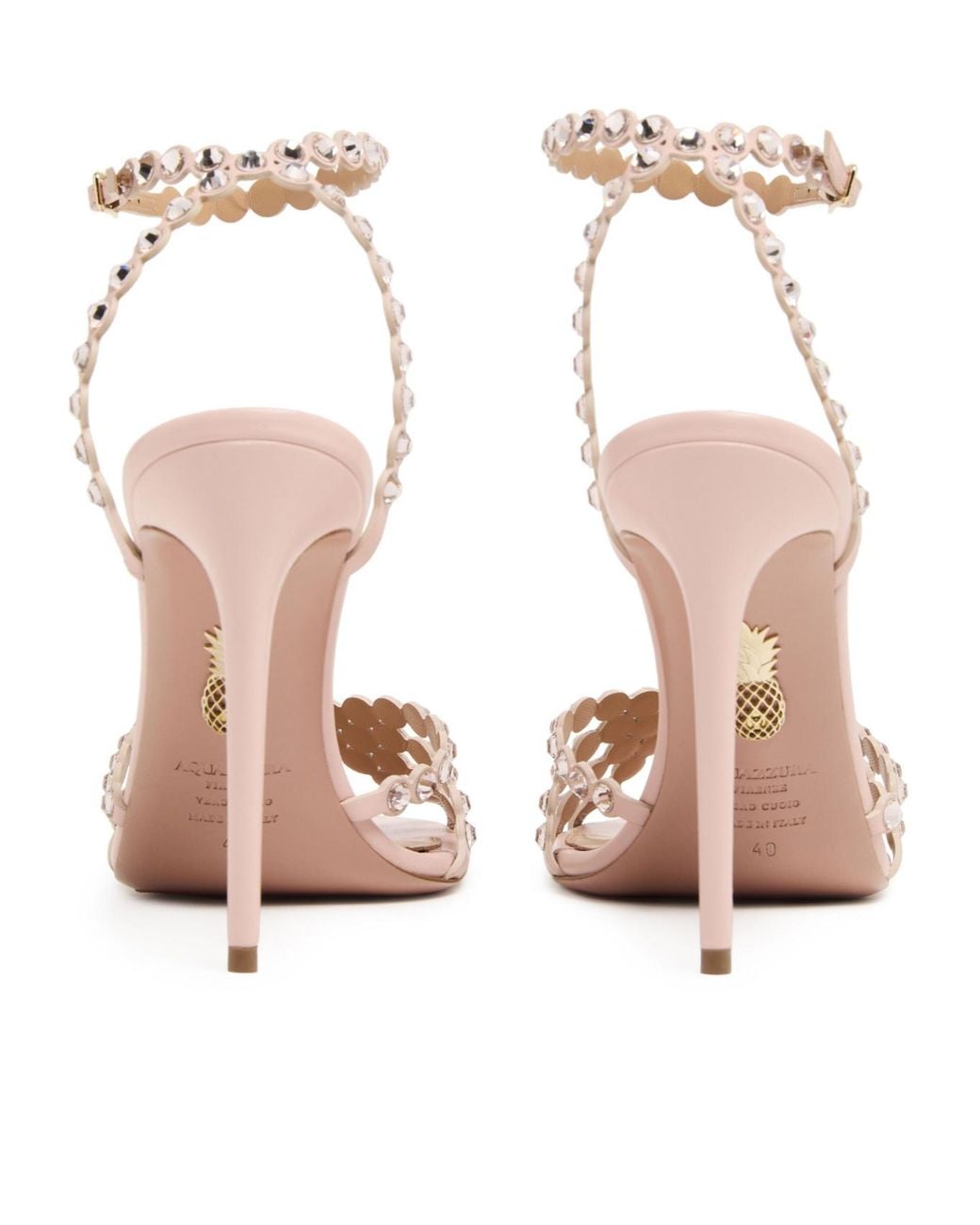 Aquazzura Pink High-Heel Sandals With Rhinestone Embellishments