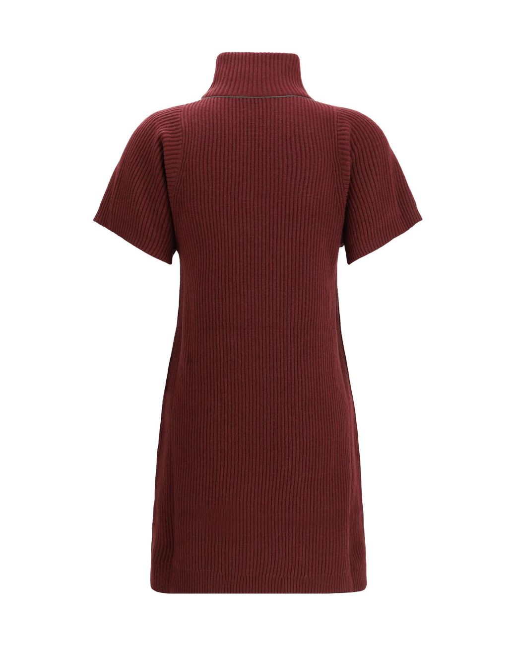Brunello Cucinelli Red Ribbed Turtleneck Mini Dress