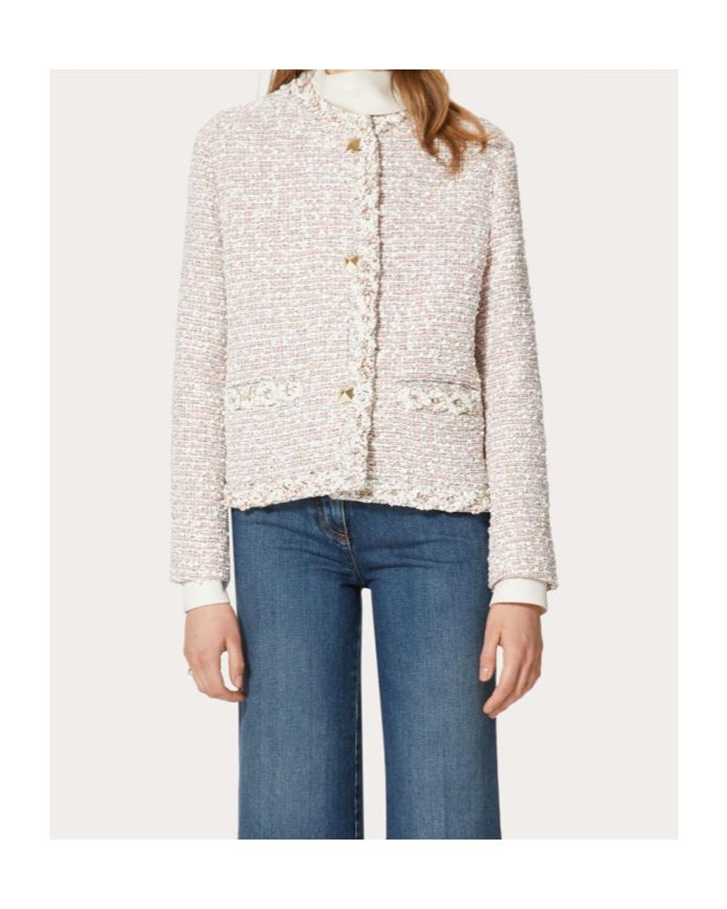 Valentino White Single-Breasted Tweed Jacket