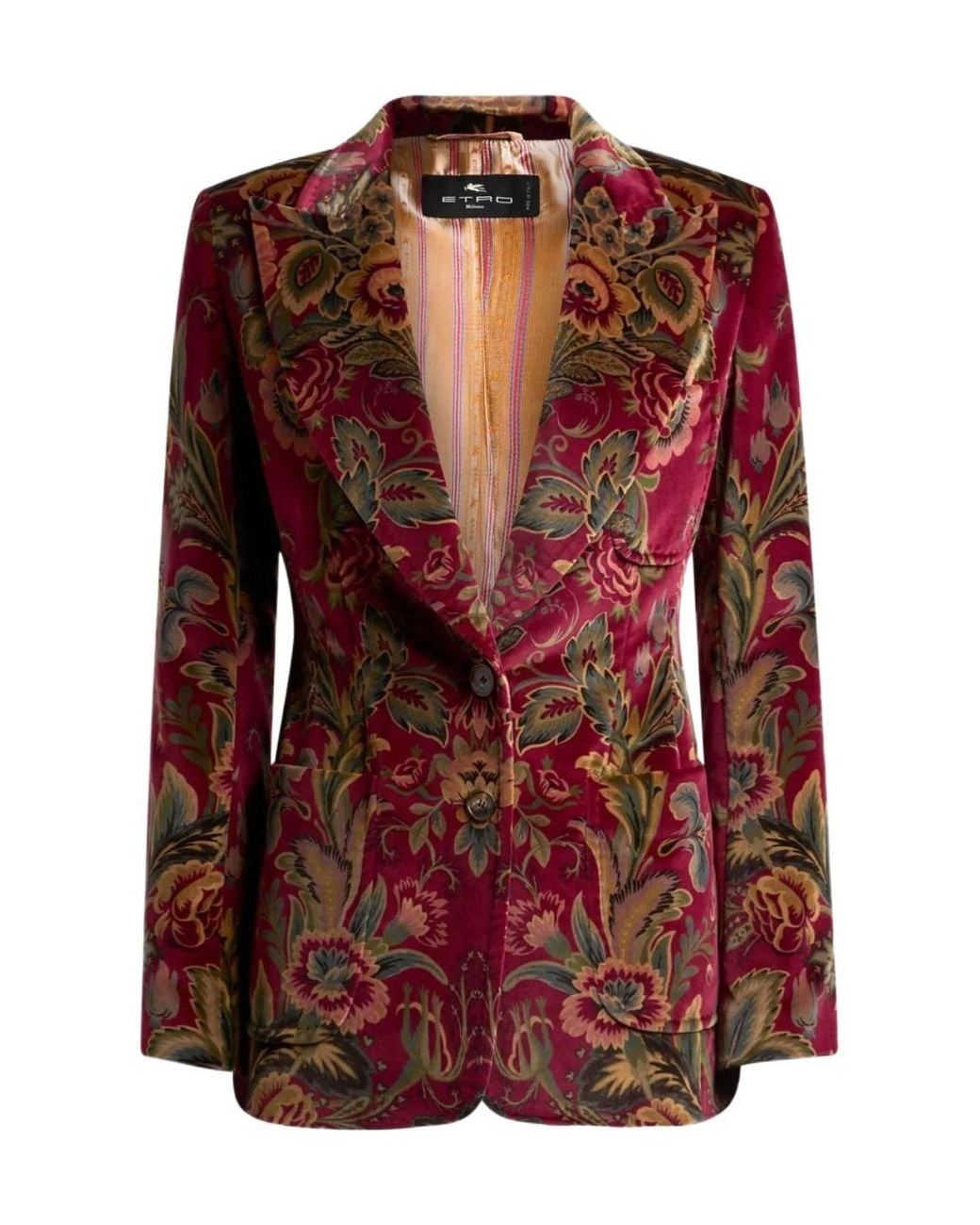 Etro Red Floral Print Velvet Jacket