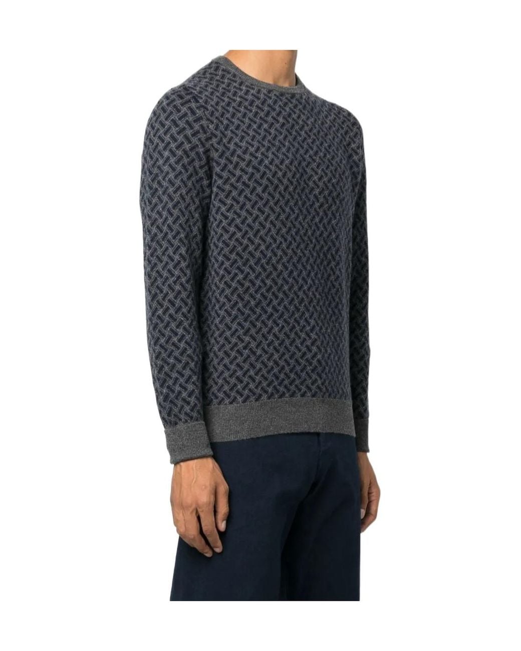 Drumohr Blue Patterned-Jacquard Cashmere Jumper for men